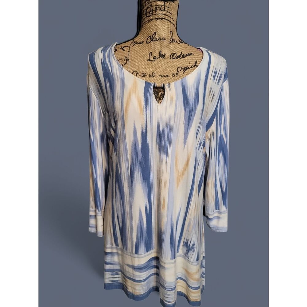 Ruby Rd. Blue & Cream Abstract Keyhole Tunic Size XL